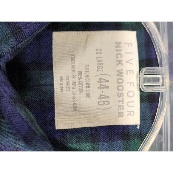 FIVE FOUR Nick Wooster 2XL Blue/Green Plaid NWT Long Sleeve Button Down Shirt - Picture 7 of 12